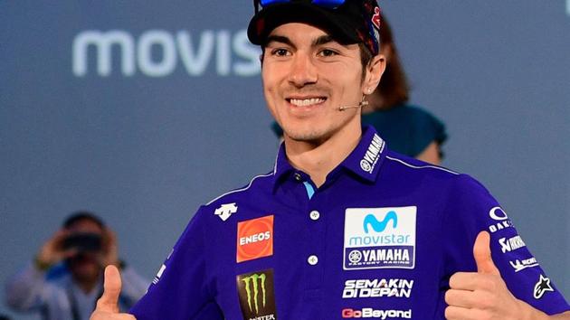 Spanish rider Maverick Vinales during the official presentation of the 2018 Movistar Yamaha MotoGP team at the Matadero in Madrid on Wednesday.(AFP)