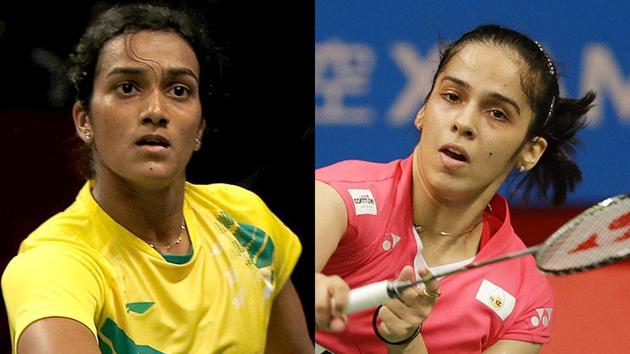 PV Sindhu (L) will face Saina Nehwal in the women’s singles quarterfinals of the Indonesia Masters badminton.(HT Photo)