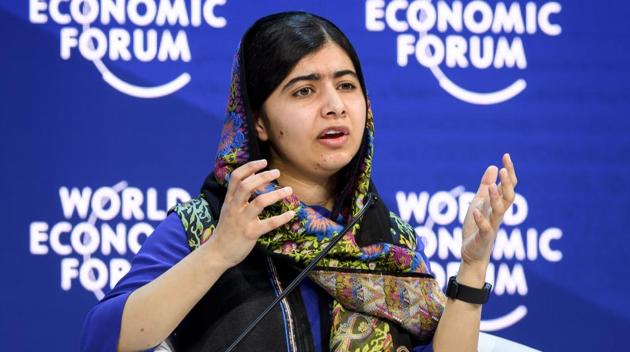 Pakistani Nobel laureate Malala Yousafzai at a session at the Economic Forum annual meeting on Thursday in Davos, eastern Switzerland. (AFP) Pakistani Nobel laureate Malala Yousafzai at a session at the Economic Forum annual meeting on Thursday in Davos, eastern Switzerland. (AFP)