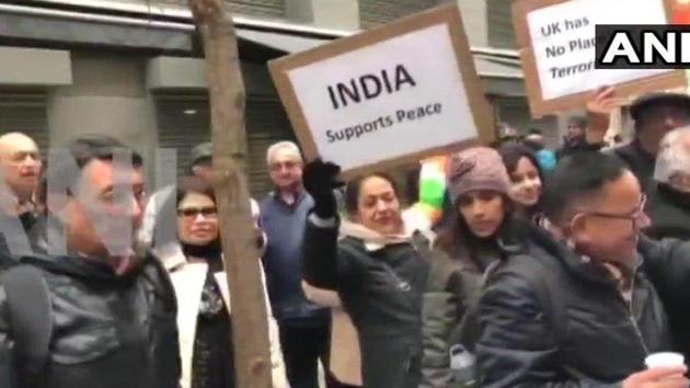 Protesters outside the Indian high commission in London. (ANI Photo/Twitter) Protesters outside the Indian high commission in London. (ANI Photo/Twitter)