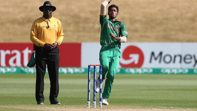 Robiul Haque removed Manjot Kalra early on to peg India peg. (ICC) Robiul Haque removed Manjot Kalra early on to peg India peg. (ICC)