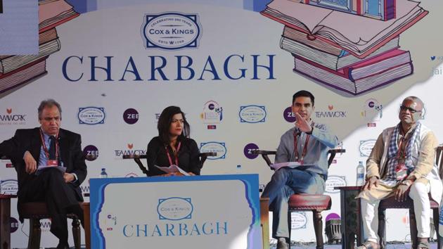 Chintan Chandrachud, Christophe Jaffrelot, Manoranjan Byapari and Sukhadeo Thorat in conversation with Pragya Tiwari during a session titled Dr. Ambedkar and his Legacy on the second day of the Jaipur Literature Festival on Friday. (Raj K Raj/HT PHOTO) Chintan Chandrachud, Christophe Jaffrelot, Manoranjan Byapari and Sukhadeo Thorat in conversation with Pragya Tiwari during a session titled Dr. Ambedkar and his Legacy on the second day of the Jaipur Literature Festival on Friday. (Raj K Raj/HT PHOTO)
