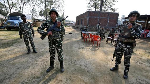 CRPF personnel stand guard in Assam. A 48-hour Dima Hasao district bandh was called by a number of groups to protest police firing at a group of protesters on Thursday. (REUTERS file photo) CRPF personnel stand guard in Assam. A 48-hour Dima Hasao district bandh was called by a number of groups to protest police firing at a group of protesters on Thursday. (REUTERS file photo)