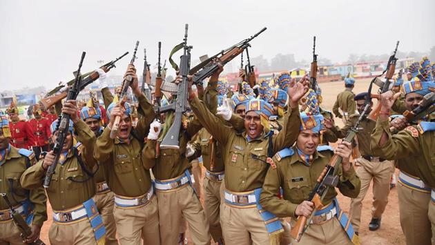CRPF personnel celebrate after winning the first prize for marching during a Republic Day function in Patna. Celebrations across India showcased the country’s culture and diversity on the 69th Republic Day on Friday, from drawing cheers by leaders of 10 ASEAN nations who were chief guests at the parade in New Delhi to widespread attendance at events in various cities. (PTI) CRPF personnel celebrate after winning the first prize for marching during a Republic Day function in Patna. Celebrations across India showcased the country’s culture and diversity on the 69th Republic Day on Friday, from drawing cheers by leaders of 10 ASEAN nations who were chief guests at the parade in New Delhi to widespread attendance at events in various cities. (PTI)