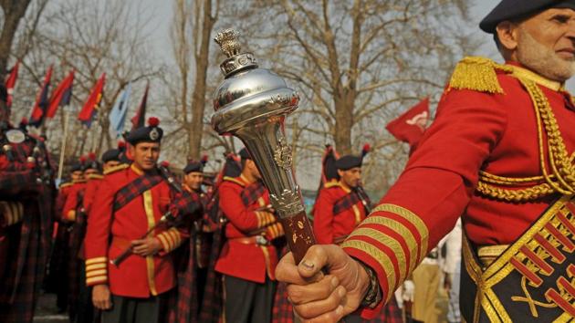 The Jammu and Kashmir police band seen during the Republic Day parade at Sher-e-Kashmir Stadium in Srinagar. (Waseem Andrabi / HT Photo) The Jammu and Kashmir police band seen during the Republic Day parade at Sher-e-Kashmir Stadium in Srinagar. (Waseem Andrabi / HT Photo)