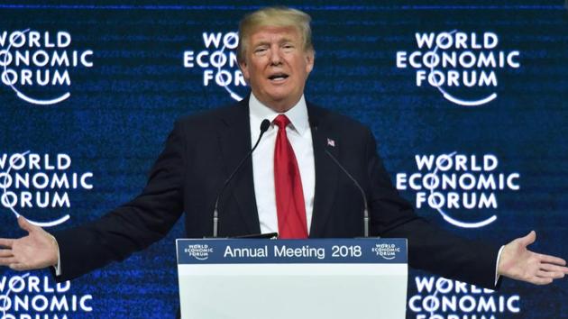 US President Donald Trump delivers a speech during the World Economic Forum (WEF) annual meeting on January 26, 2018 in Davos.(AFP Photo)