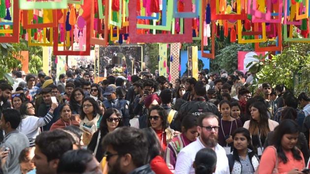 Visitors on the first day of the Jaipur Literature Festival at Jaipur’s Diggi Palace on Thursday. (Prabhakar Sharma/HT Photo) Visitors on the first day of the Jaipur Literature Festival at Jaipur’s Diggi Palace on Thursday. (Prabhakar Sharma/HT Photo)
