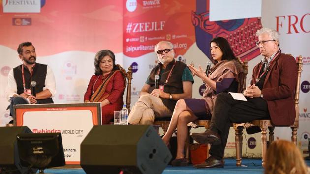 Dipankar Gupta, Homi K. Bhabha and Sheela Reddy in conversation with Sreenivasan Jain during, “Whose Interpretation Is It Anyway?”. The festival is being held till January 29. (Raj K Raj / HT Photo) Dipankar Gupta, Homi K. Bhabha and Sheela Reddy in conversation with Sreenivasan Jain during, “Whose Interpretation Is It Anyway?”. The festival is being held till January 29. (Raj K Raj / HT Photo)