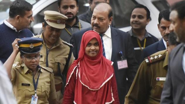 24-year-old Hadiya at the Supreme Court after a hearing in New Delhi, on November 27, 2017. (Vipin Kumar/ Hindustan Times) 24-year-old Hadiya at the Supreme Court after a hearing in New Delhi, on November 27, 2017. (Vipin Kumar/ Hindustan Times)