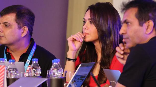 Kings XI Punjab co-owner Pretty Zinta during the IPL auction 2018. Their first buy of the day was R Ashwin for Rs.7.6 crore. (BCCI)