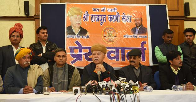 A file photo of Lokendra Singh Kalvi, Karni Sena chief, during a press conference on Saturday. (Sanchit Khanna/HT PHOTO) A file photo of Lokendra Singh Kalvi, Karni Sena chief, during a press conference on Saturday. (Sanchit Khanna/HT PHOTO)