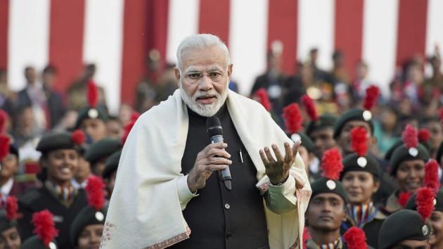 Prime Minister Narendra Modi interacts with the NCC cadets, who participated in Republic Day Parade , in New Delhi on Saturday. (PTI Photo) Prime Minister Narendra Modi interacts with the NCC cadets, who participated in Republic Day Parade , in New Delhi on Saturday. (PTI Photo)