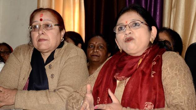 All India Women Congress general secretary Sunita Sherawat (right) and Uttarakhand wing president Sarita Arya at a party meeting in Haridwar on Saturday.(HT PHOTO) All India Women Congress general secretary Sunita Sherawat (right) and Uttarakhand wing president Sarita Arya at a party meeting in Haridwar on Saturday.(HT PHOTO)