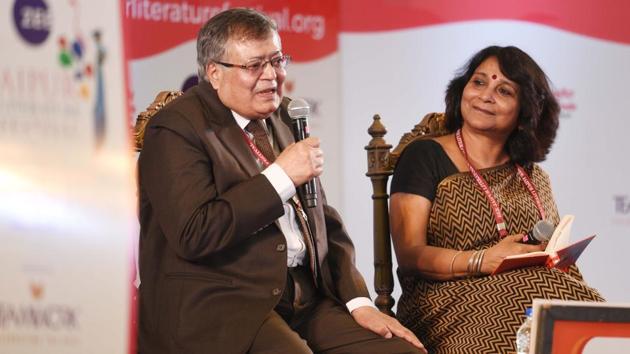 Surendra Mohan Pathak (L) in conversation with Poonam Saxena during the book launch, ‘Na Bairi Na Koi Begana’ at Jaipur Literature Festival. (Raj K Raj / HT Photo) Surendra Mohan Pathak (L) in conversation with Poonam Saxena during the book launch, ‘Na Bairi Na Koi Begana’ at Jaipur Literature Festival. (Raj K Raj / HT Photo)