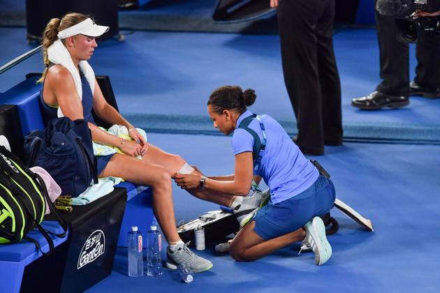 Caroline Wozniacki, the eventual winner, took a medical break as well, in the third set, before stepping up her game and beat Simona Halep in the gruelling Australian Open final in Melbourne on Saturday. (AFP) Caroline Wozniacki, the eventual winner, took a medical break as well, in the third set, before stepping up her game and beat Simona Halep in the gruelling Australian Open final in Melbourne on Saturday. (AFP)