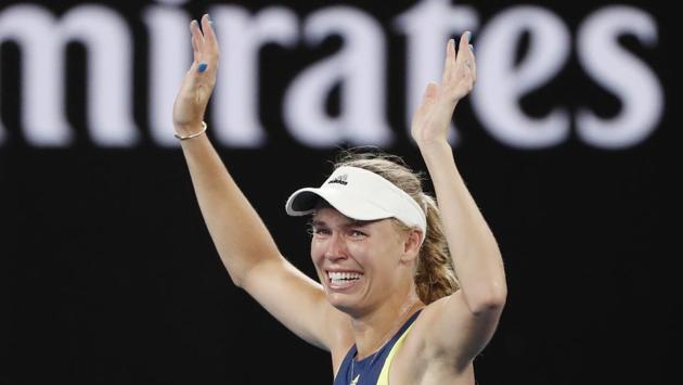 Caroline Wozniacki celebrates winning her match against Simona Halep in the Australian Open women’s singles final. (REUTERS) Caroline Wozniacki celebrates winning her match against Simona Halep in the Australian Open women’s singles final. (REUTERS)