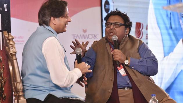 Ashwin Sanghi in conversation with Shashi Tharoor on his latest book Keepers of the Kaalachakra during the Jaipur Literature Festival on Saturday. (Raj K Raj/HT PHOTO) Ashwin Sanghi in conversation with Shashi Tharoor on his latest book Keepers of the Kaalachakra during the Jaipur Literature Festival on Saturday. (Raj K Raj/HT PHOTO)