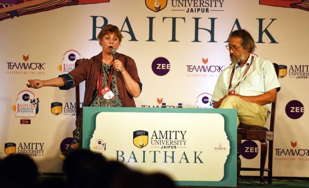 Sarah Raven(L) in conversation with Pradip Krishen (R) during the “Bees, Butterflies and Blooms” session in Jaipur Literature Festival (JLF) ) at Diggi Palace in Rajasthan, India, on Sunday, January 28, 2018. (Raj K Raj/HT Photo) Sarah Raven(L) in conversation with Pradip Krishen (R) during the “Bees, Butterflies and Blooms” session in Jaipur Literature Festival (JLF) ) at Diggi Palace in Rajasthan, India, on Sunday, January 28, 2018. (Raj K Raj/HT Photo)