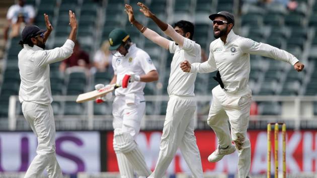 Virat Kohli (R) and his Indian cricket teammates celebrate after winning the third Test against in Johannesburg. (AFP) Virat Kohli (R) and his Indian cricket teammates celebrate after winning the third Test against in Johannesburg. (AFP)