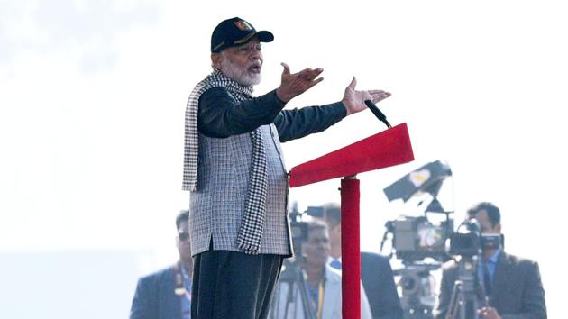 Prime Minister Narendra Modi addresses an NCC rally in New Delhi on Sunday.(Arvind Yadav/HT Photo)