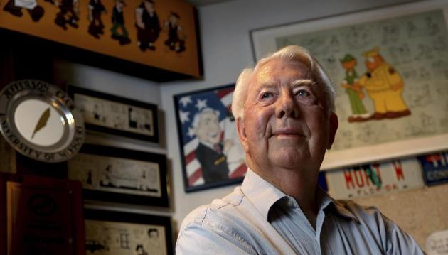 In this August 2010 file photo, Mort Walker, the artist and author of the Beetle Bailey comic strip, stands in his studio in Stamford, Conn.(AP)