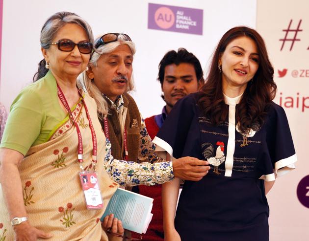 Soha Ali Khan and Sharmila Tagore in conversation with Sanjoy K. Roy during The Perils of Celebrity session, in Jaipur Literature Festival (JLF) at Diggi Palace in Rajasthan, India, on Sunday, January 28, 2018. (Raj K Raj/HT Photo) Soha Ali Khan and Sharmila Tagore in conversation with Sanjoy K. Roy during The Perils of Celebrity session, in Jaipur Literature Festival (JLF) at Diggi Palace in Rajasthan, India, on Sunday, January 28, 2018. (Raj K Raj/HT Photo)