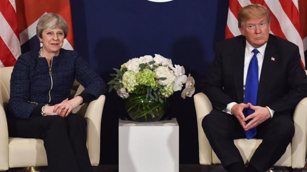 US President Donald Trump and Britain's Prime Minister Theresa May attend a bilateral meeting on the sidelines of the World Economic Forum (WEF) annual meeting in Davos, eastern Switzerland, on January 25, 2018. (AFP) US President Donald Trump and Britain's Prime Minister Theresa May attend a bilateral meeting on the sidelines of the World Economic Forum (WEF) annual meeting in Davos, eastern Switzerland, on January 25, 2018. (AFP)