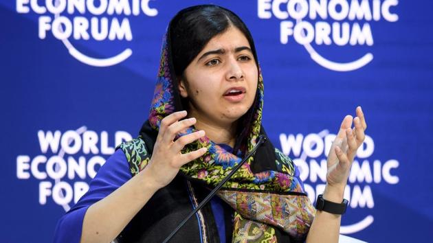 Pakistani Nobel Peace Prize Malala Yousafzai gestures while talking during a session at the Economic Forum (WEF) annual meeting on January 25, 2018 in Davos, eastern Switzerland. (AFP) Pakistani Nobel Peace Prize Malala Yousafzai gestures while talking during a session at the Economic Forum (WEF) annual meeting on January 25, 2018 in Davos, eastern Switzerland. (AFP)