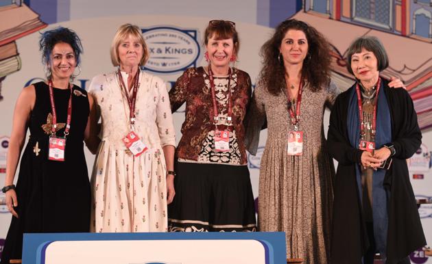 Hoque(R), Alia Malek (2L), Amy Tan (R ) and Juliet Nicolson (2L) in conversation with Keggie Carew (C) during The Feminine Gaze: Women Writing Memoir session in the Jaipur Literature Festival (JLF) at Diggi Palace in Jaipur, Rajasthan, India, on Sunday, January 28, 2018. (Raj K Raj/HT Photo) Hoque(R), Alia Malek (2L), Amy Tan (R ) and Juliet Nicolson (2L) in conversation with Keggie Carew (C) during The Feminine Gaze: Women Writing Memoir session in the Jaipur Literature Festival (JLF) at Diggi Palace in Jaipur, Rajasthan, India, on Sunday, January 28, 2018. (Raj K Raj/HT Photo)