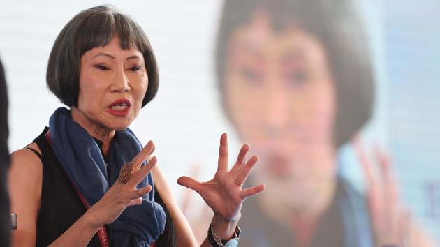 “In the Donald Trump world, we’ve gone back in time. A minister admits that he has molested a lot of girls and they applaud him!” said author Amy Tan, author of The Joy Luck Club.(Raj K Raj/HT PHOTO)