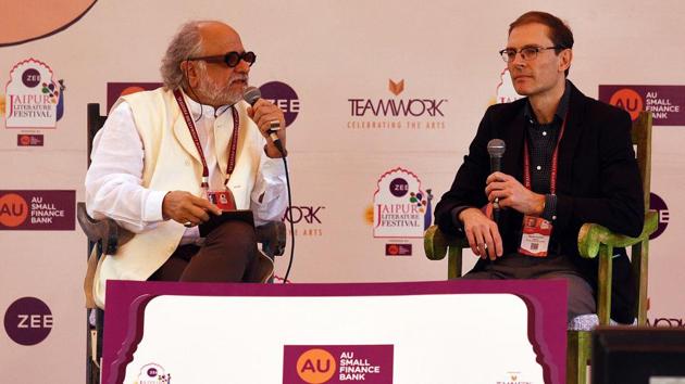 Martin Puchner (R) in conversation with Homi K. Bhabha (L) during The Written World: The Power of Stories to Shape People, History and Civilisation session in Jaipur Literature Festival (JLF) at Diggi Palace in Rajasthan, India, on Sunday, January 28, 2018. (Raj K Raj/HT Photo) Martin Puchner (R) in conversation with Homi K. Bhabha (L) during The Written World: The Power of Stories to Shape People, History and Civilisation session in Jaipur Literature Festival (JLF) at Diggi Palace in Rajasthan, India, on Sunday, January 28, 2018. (Raj K Raj/HT Photo)
