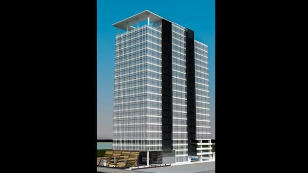 An appetite for risk has prompted Bose to demolish a profit-making studio in Salt Lake, and build a 20-storeyed structure (graphic above) to accommodate studios for film shoots and provide post-production facilities. At least 10 floors are being sold or leased out to companies that will provide Bose the funds for his films. (Aurora Film Corporation) 