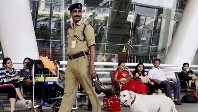 A security personnel at the Chennai International Airport.(PTI File Photo)