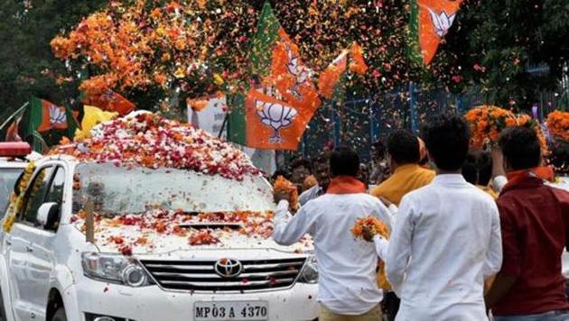 Supporters welcoming BJP national president Amit Shah on his arrival for the three-day visit to Madhya Pradesh, in Bhopal on Friday. (PTI File Photo) Supporters welcoming BJP national president Amit Shah on his arrival for the three-day visit to Madhya Pradesh, in Bhopal on Friday. (PTI File Photo)