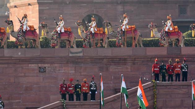 The ceremony that was observed traces its origins to the early 1950s when Major Roberts of the Indian Army indigenously developed a unique display by the massed bands. (Mohd Zakir / HT Photo) The ceremony that was observed traces its origins to the early 1950s when Major Roberts of the Indian Army indigenously developed a unique display by the massed bands. (Mohd Zakir / HT Photo)