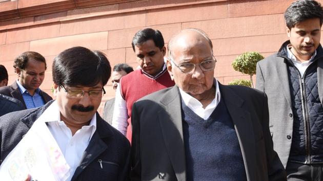 Nationalist Congress Party leader Sharad Pawar at Parliament House on the first day of the Budget session in New Delhi on Monday. (Arvind Yadav/HT Photo) Nationalist Congress Party leader Sharad Pawar at Parliament House on the first day of the Budget session in New Delhi on Monday. (Arvind Yadav/HT Photo)