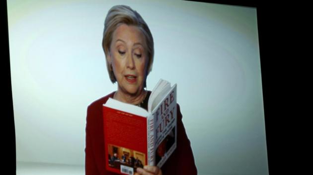 One-time Grammy winner Hillary Clinton made it back to the awards show Sunday night in a role she no doubt relished. She was a surprise guest in a skit by host James Corden, supposedly auditioning for the spoken word recording of Michael Wolff’s best-seller on President Donald Trump’s administration, “Fire and Fury.” (Matt Sayles / Invision / AP) One-time Grammy winner Hillary Clinton made it back to the awards show Sunday night in a role she no doubt relished. She was a surprise guest in a skit by host James Corden, supposedly auditioning for the spoken word recording of Michael Wolff’s best-seller on President Donald Trump’s administration, “Fire and Fury.” (Matt Sayles / Invision / AP)