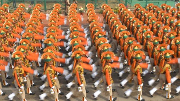 Marching contingent of Indo-Tibetan Border Police at Rajpath during the 69th Republic Day Parade, in New Delhi, on Friday. (PTI) Marching contingent of Indo-Tibetan Border Police at Rajpath during the 69th Republic Day Parade, in New Delhi, on Friday. (PTI)