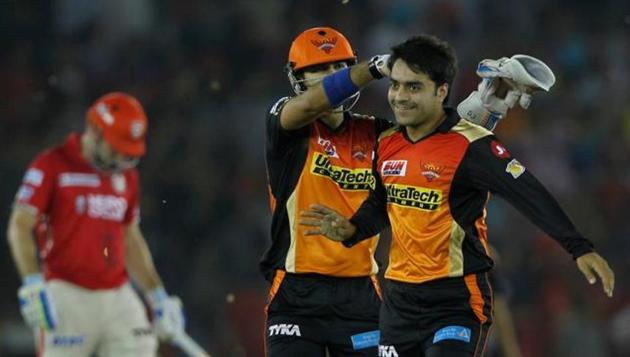 Rashid Khan (R) was retained by Sunrisers Hyderabad for IPL 2018 through the right-to-match option.(BCCI)