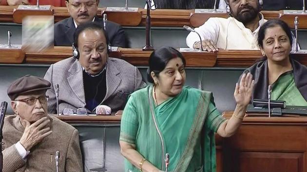Union minister for external affairs Sushma Swaraj speaks in the Lok Sabha in New Delhi. (PTI file) Union minister for external affairs Sushma Swaraj speaks in the Lok Sabha in New Delhi. (PTI file)