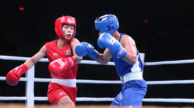 Veteran boxer Mary Kom in action during the India Open in New Delhi on Tuesday. (HT Photo) Veteran boxer Mary Kom in action during the India Open in New Delhi on Tuesday. (HT Photo)