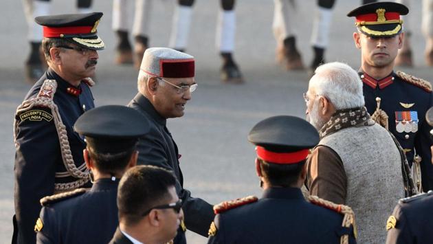 President Ram Nath Kovind with Prime Minister Modi at the Beating Retreat celebrations.Vice President Venkaiah Naidu, Defence Minister Nirmala Sitharaman and the Defence chiefs were also present. (Mohd Zakir / HT Photo) President Ram Nath Kovind with Prime Minister Modi at the Beating Retreat celebrations.Vice President Venkaiah Naidu, Defence Minister Nirmala Sitharaman and the Defence chiefs were also present. (Mohd Zakir / HT Photo)
