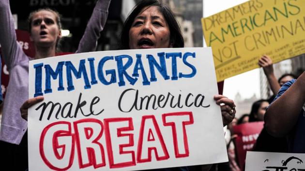 This file photo taken on October 5, 2017 shows protesters during a demonstration against US President Donald Trump during a rally in support of the Deferred Action for Childhood Arrivals (DACA), also known as Dream Act, near the Trump Tower in New York. (AFP) This file photo taken on October 5, 2017 shows protesters during a demonstration against US President Donald Trump during a rally in support of the Deferred Action for Childhood Arrivals (DACA), also known as Dream Act, near the Trump Tower in New York. (AFP)