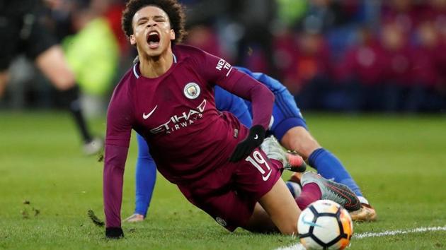Manchester City's Leroy Sane suffered ankle ligament damage in a tackle by Joe Bennett as the Premier League leaders won 2-0 at Cardiff City in the FA Cup on Sunday.(Action Images via Reuters)