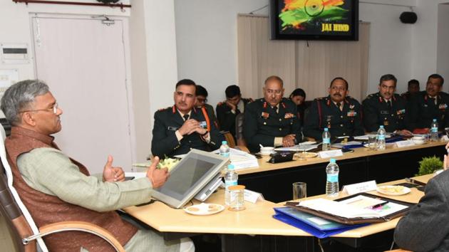 Chief minister Trivendra Singh Rawat presides over a civil-military liaison conference at the state secretariat in Dehradun on Tuesday. (HT Photo) Chief minister Trivendra Singh Rawat presides over a civil-military liaison conference at the state secretariat in Dehradun on Tuesday. (HT Photo)