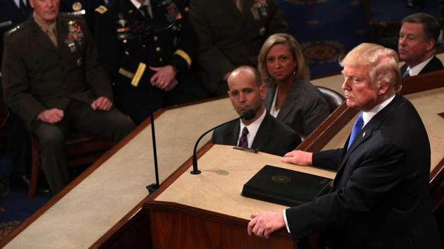 US president Donald J Trump delivers the State of the Union address in the chamber of the US House of Representatives on January 30, 2018 in Washington, DC. (AFP Photo) US president Donald J Trump delivers the State of the Union address in the chamber of the US House of Representatives on January 30, 2018 in Washington, DC. (AFP Photo)