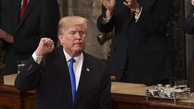 President Donald Trump gestures at the end of his State of the Union address to a joint session of Congress on Capitol Hill in Washington, on January 30, 2018. (AP Photo) President Donald Trump gestures at the end of his State of the Union address to a joint session of Congress on Capitol Hill in Washington, on January 30, 2018. (AP Photo)