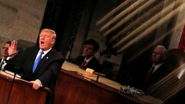 US President Donald Trump delivers his State of the Union address to a joint session of the US Congress on Capitol Hill in Washington, on Wednesday. (REUTERS) US President Donald Trump delivers his State of the Union address to a joint session of the US Congress on Capitol Hill in Washington, on Wednesday. (REUTERS)