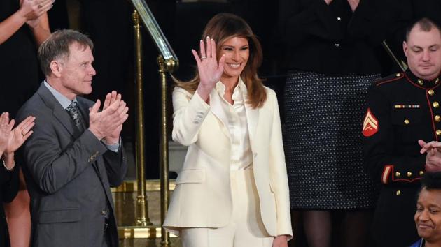 US First Lady Melania Trump waves as she arrives for the State of the Union address at the US Capitol in Washington, DC, on January 30, 2018. (AFP Photo) US First Lady Melania Trump waves as she arrives for the State of the Union address at the US Capitol in Washington, DC, on January 30, 2018. (AFP Photo)