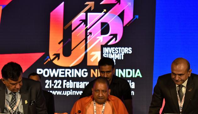 Chief minister Yogi Adityanath held a series of roadshows in various cities, meeting investors ahead of the summit in Lucknow.(HT Photo)